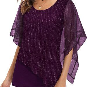 Women's Elegant Mesh Blouses Flowy Poncho Tops Dressy Casual Shirts